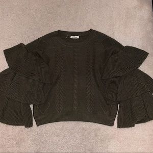 Super cute, knit, forest green, bell sleeve sweater